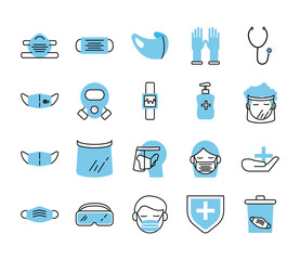 bundle of covid19 and equipment protection icon