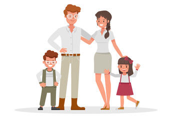 Family character vector design. Presentation in various action with emotions, smile and happy.