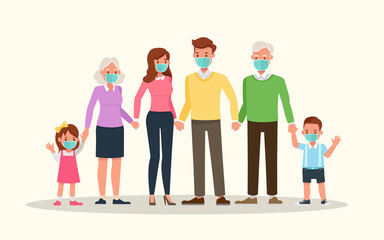 Family Mask Protect Health Air Pollution and Virus character vector design.