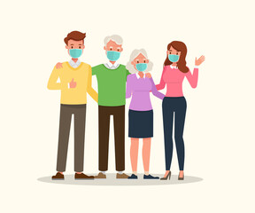 Family Mask Protect Health Air Pollution and Virus character vector design. no3