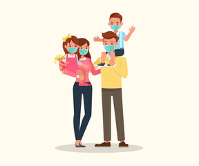 Family Mask Protect Health Air Pollution and Virus character vector design. no4