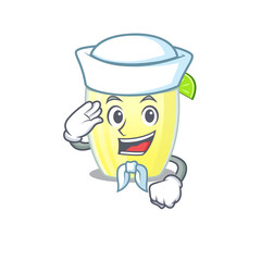 Smiley sailor cartoon character of daiquiri cocktail wearing white hat and tie