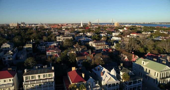 Downtown Charleston Boat Docks, South Carolina, Aerial Drone
