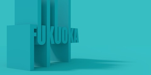 Image relative to Japan travel theme. Fukuoka city name in geometry style design. Creative typography poster concept. 3D rendering.