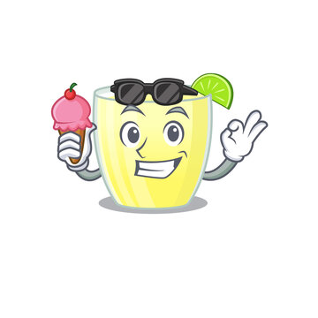 A cartoon drawing of daiquiri cocktail holding cone ice cream