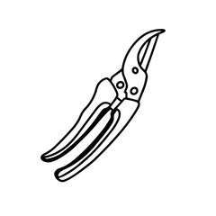 shears-secateurs isolated on a white background. Garden tools for working with flowers and shrubs. Hand-drawn vector illustration in the Doodle style.