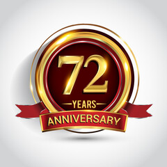 72nd golden anniversary logo with ring and red ribbon isolated on white background
