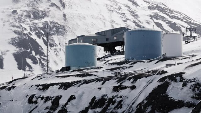 Longyearbyen buildings and fuel storage tanks, Spitsbergen Island,