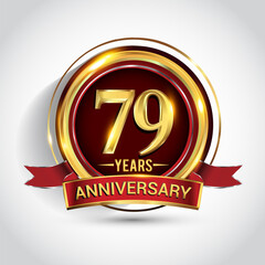 79th golden anniversary logo with ring and red ribbon isolated on white background