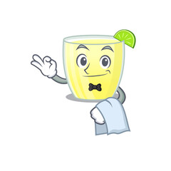 A cartoon picture of daiquiri cocktail waiter with a white napkin