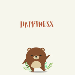 Cute Bear vector illustration, Animals vector postcard illustration in cute, flat style