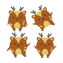 Cute Little Deer vector illustration set in cartoon, flat style