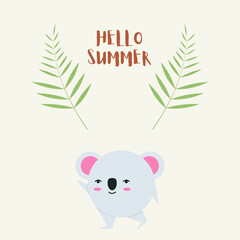 Hello Summer concept, Cute Koala vector illustration in modern, flat style