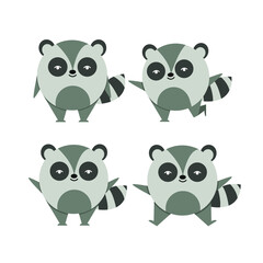 Cute Little Raccoon character vector illustration for kids set in modern, flat style