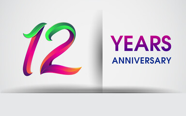 12th Anniversary celebration logo, colorful design logotype isolated on white background.