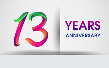 13th Anniversary celebration logo, colorful design logotype isolated on white background.