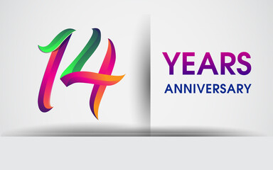 14th Anniversary celebration logo, colorful design logotype isolated on white background.