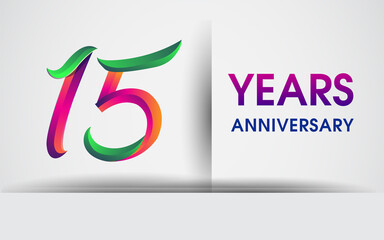 15th Anniversary celebration logo, colorful design logotype isolated on white background.