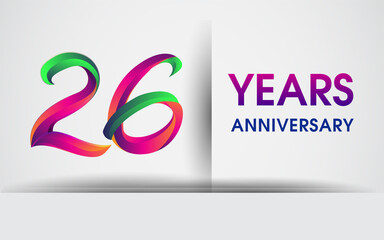 26th Anniversary celebration logo, colorful design logotype isolated on white background.