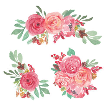 Rose floral arrangement collection in watercolor painting