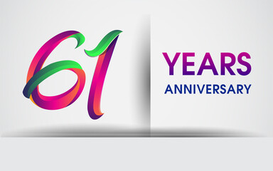 61st Anniversary celebration logo, colorful design logotype isolated on white background.