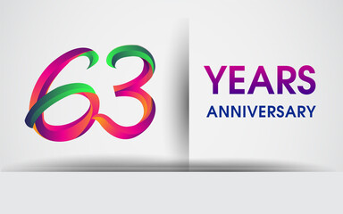 63rd Anniversary celebration logo, colorful design logotype isolated on white background.