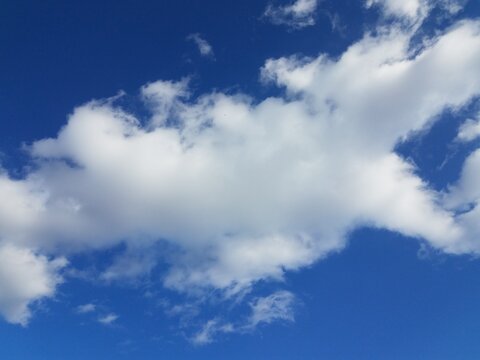 blue sky with white fluffy cumulus clouds