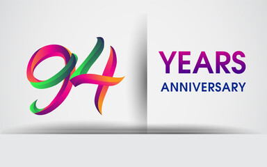 94th Anniversary celebration logo, colorful design logotype isolated on white background.