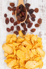 Dried ingredients as source carbohydrates, vitamins and dietary fiber, healthy and nutritious eating concept