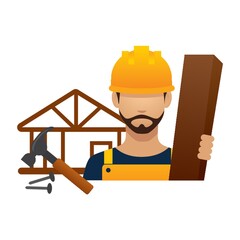 construction worker with wood and tools