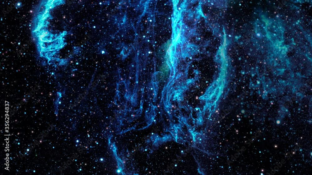 Poster flying into the veil nebula in outer space, also known as cygnus loop. the veil nebula is a cloud of