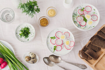 
Traditional cold soup. Top view.