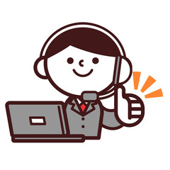 オペレーター　コールセンター　男性　ノートパソコン　グッド