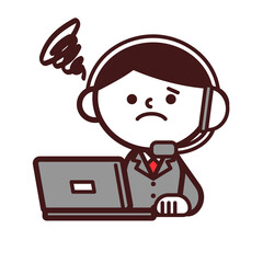 オペレーター　コールセンター　男性　ノートパソコン　不満　困惑