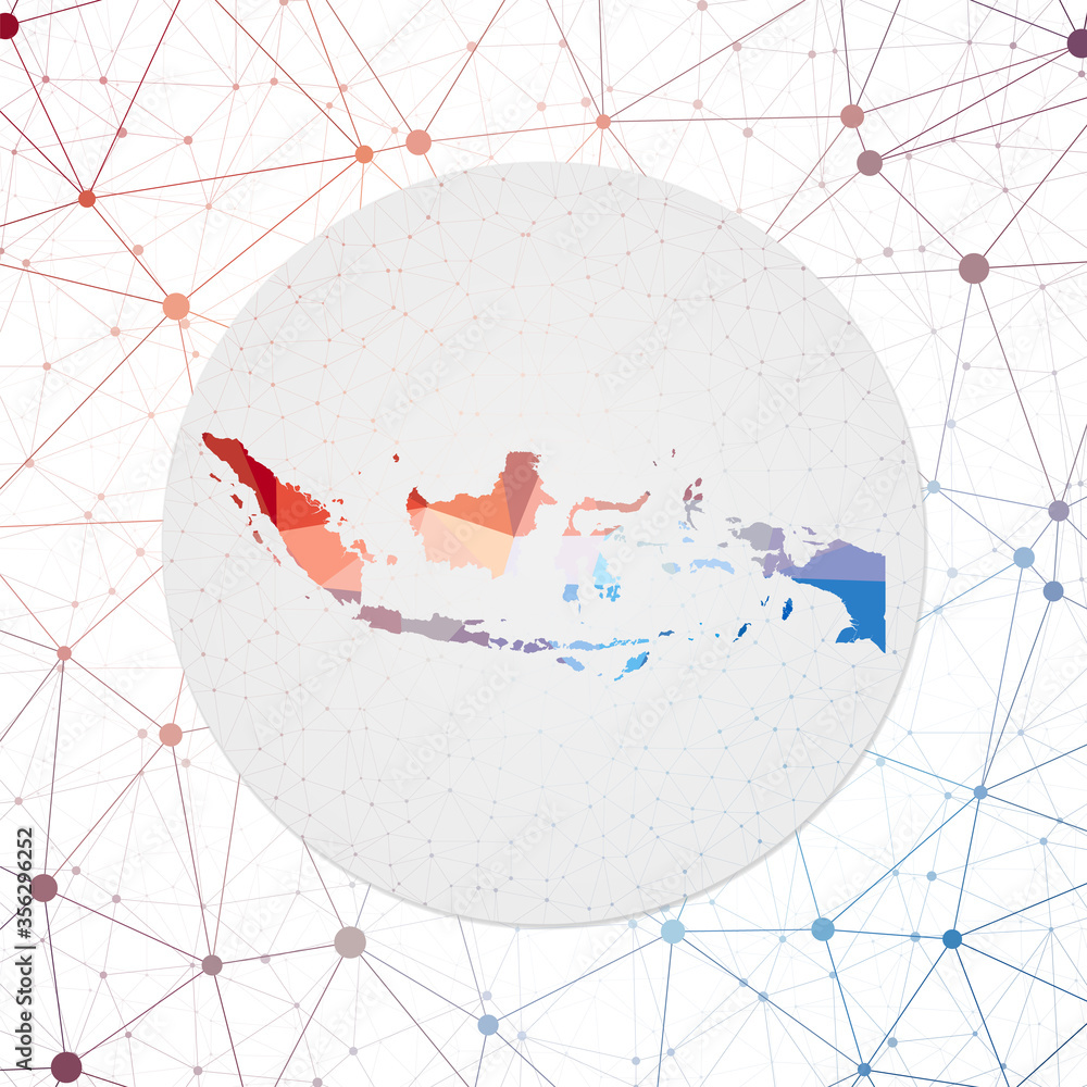 Poster Abstract vector map of Indonesia. Technology in the country geometric style poster. Polygonal Indonesia map on 3d triangular mesh background. EPS10 Vector.