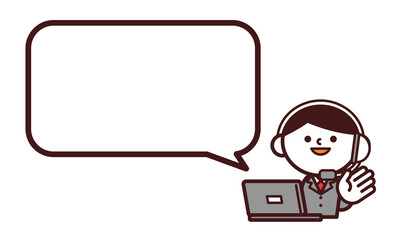 オペレーター　コールセンター　男性　ノートパソコン　フキダシ