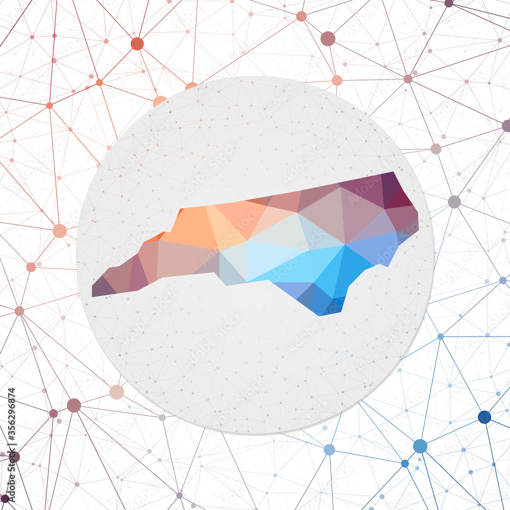 Poster Abstract vector map of North Carolina. Technology in the US state geometric style poster. Polygonal North Carolina map on 3d triangular mesh background. EPS10 Vector.