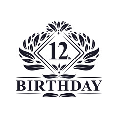 12 years Birthday Logo, Luxury 12th Birthday Celebration.