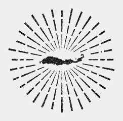 Obraz premium Vintage map of Flores. Grunge sunburst around the island. Black Flores shape with sun rays on white background. Vector illustration.