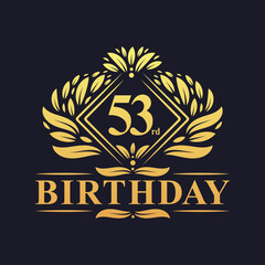 53 years Birthday Logo, Luxury Golden 53rd Birthday Celebration.