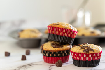 Chocolate chips banana muffin or cupcake ready to be served