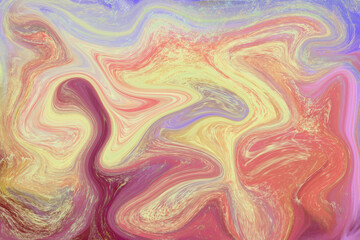 Red yellow liquid color illustration. Vibrant digital texture. Smudged cover template. Jasper stone abstract backdrop