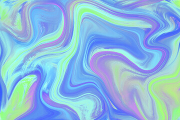 Blue green liquid color illustration. Vivid multicolored digital texture. Smudged paint cover template