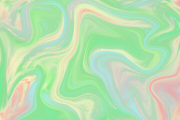 Obraz premium Bright green liquid color illustration. Pastel multicolored digital texture. Soft pale watercolor suminagashi surface