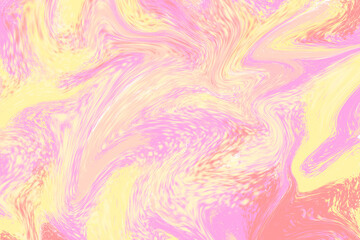 Fototapeta na wymiar Yellow pink liquid color illustration. Pastel multicolored digital texture. Smudged paint cover template.