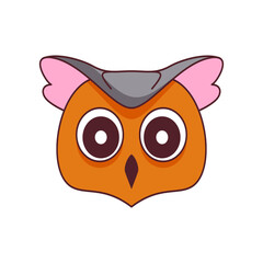 Vector illustration of a cute cartoon owl’s face. Isolated on white background. Cute wild animal