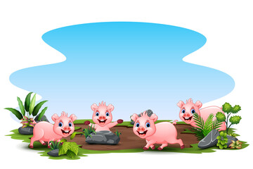 Obraz na płótnie Canvas Group of pig playing on the field