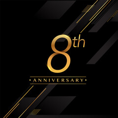 8th anniversary logo golden colored isolated on black background, vector design for greeting card and invitation card.