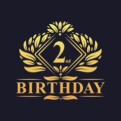 2 years Birthday Logo, Luxury Golden 2nd Birthday Celebration.