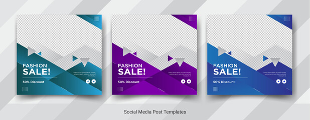 Set of fashion sale social media promotional post templates design